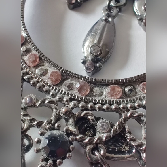 Vintage Silver Jewelry Necklace Pendant With Gem Stones - Picture 4 of 6